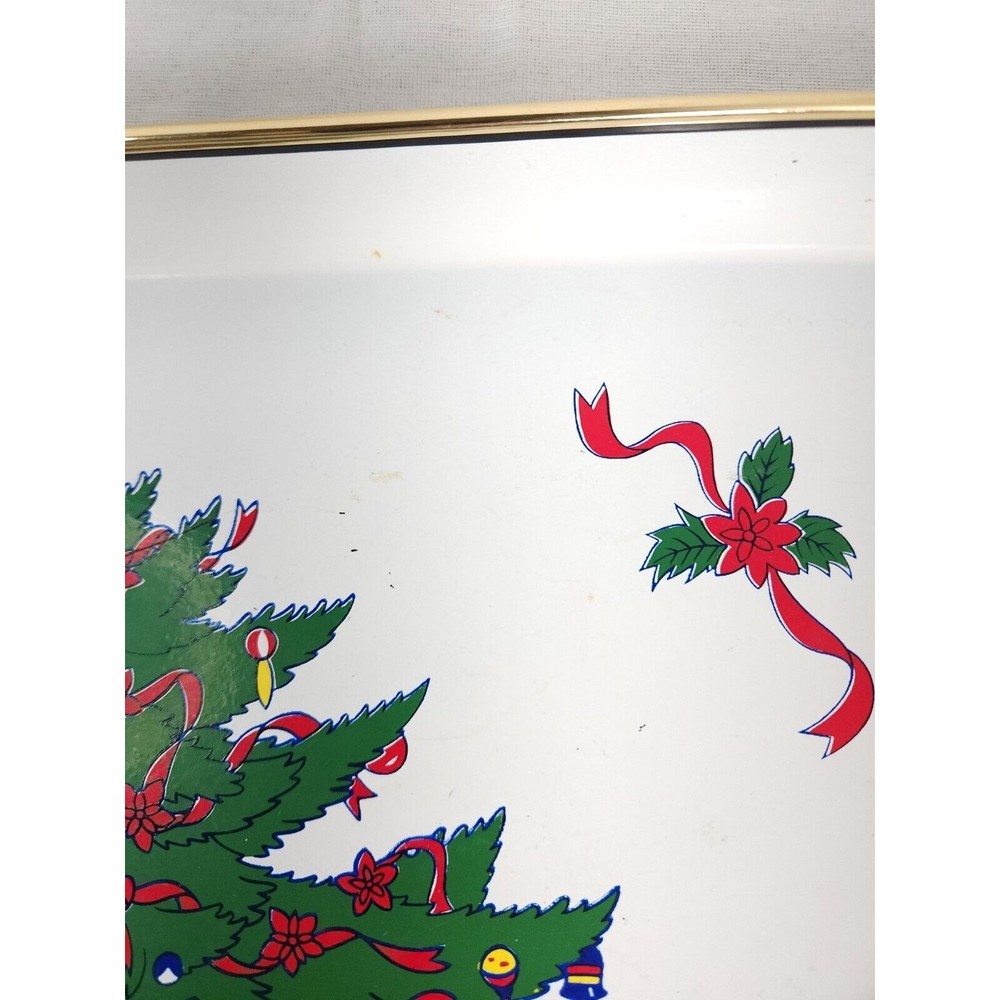 Vintage LACQUER WARE Christmas Holiday Serving Tray 18" x 11" Gold Trim Tea Tray - Picture 5 of 10